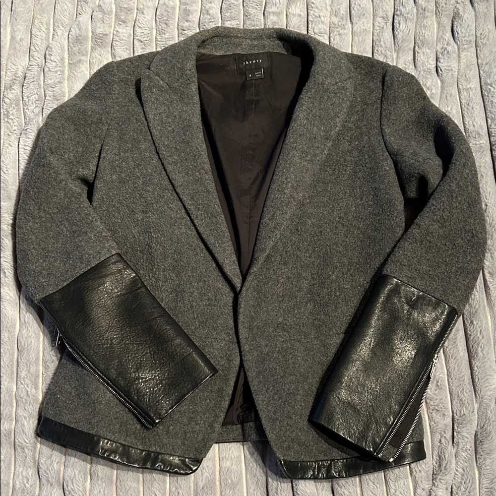 Theory Gray and Black Jacket blazer - felt like material with black accents!!!